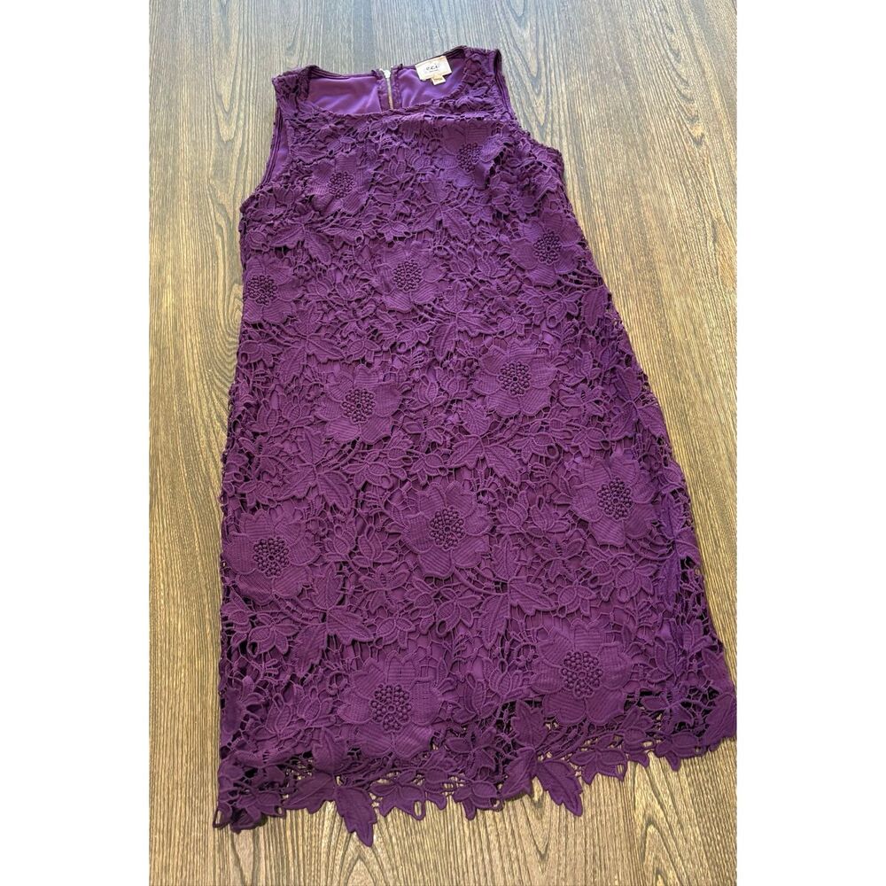 ECI New York Womens Floral Lace Sleeveless Dress Lined Zip Back Purple Size 10